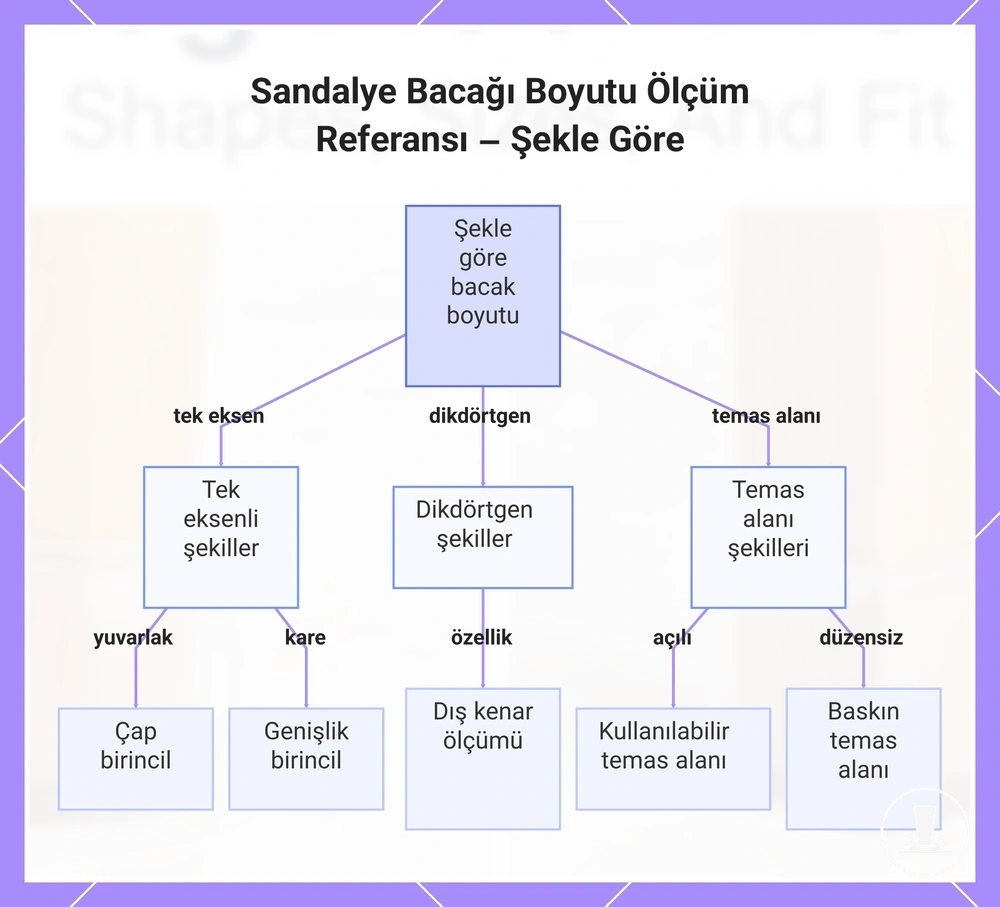Sandalye Bacağı Boyutu Ölçüm Referansı – Şekle Göre