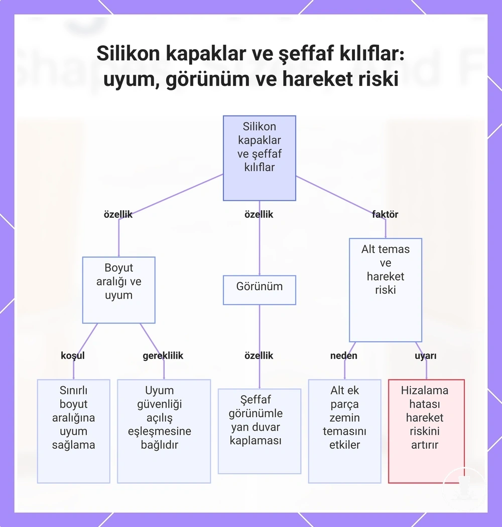 Silikon kapaklar ve şeffaf kılıflar: uyum, görünüm ve hareket riski