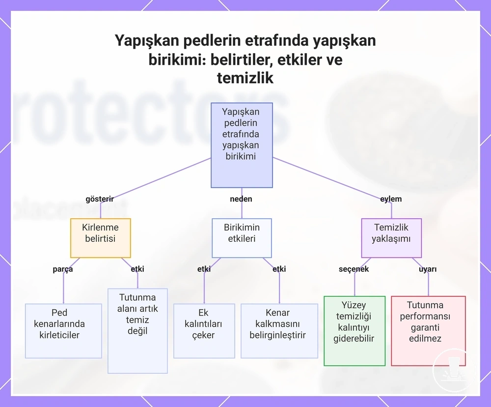 Yapışkan pedlerin etrafında yapışkan birikimi: belirtiler, etkiler ve temizlik