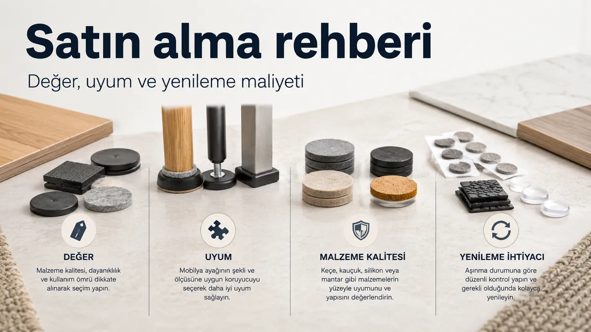 Mobilya zemin koruyucuları değer, uyum, malzeme kalitesi ve yenileme ihtiyacına göre düzenlenmiş.